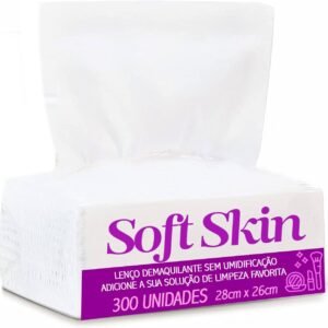 Lenço Demaquilante Seco Soft Skin 300 Unidades – Ideal para Limpeza de Pele, Remoção de Maquiagem e Higiene Diária, Macio e Resistente, Uso Prático e Versátil para Rotina de Cuidados.