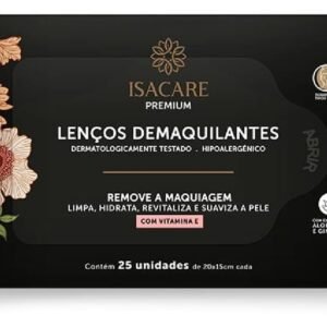 Lenços Demaquilantes Premium, Isacare, 20 Unidades