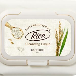 Lenços de limpeza de arroz da SKINFOOD – Toalhetes de limpeza diários hipoalergênicos para maquiagem e removedores de maquiagem – Pele facial transparente e refrescada – Lenços faciais coreanos para