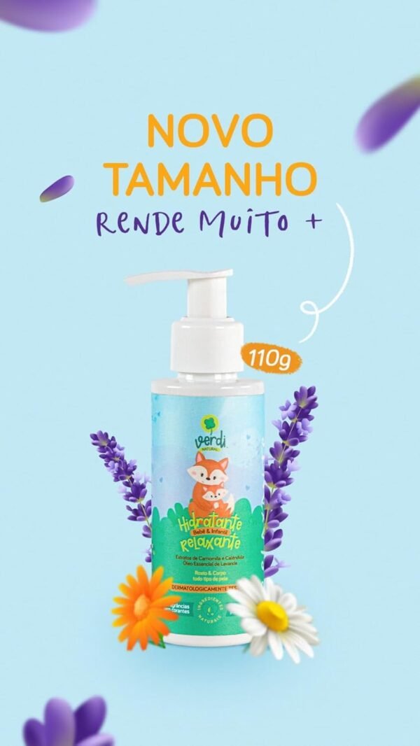 Loção Hidratante Relaxante Corpo Rosto Vegano Ingredientes Naturais Bebê Infantil Verdi Natural - Imagem 2
