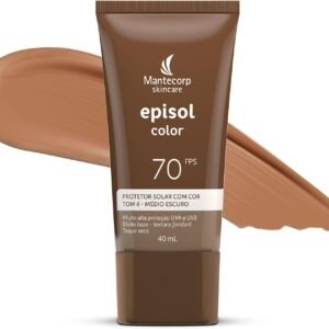 MANTECORP - Protetor Solar Facial Episol Color FPS 70 - Efeito Base, Alta Proteção UVA e UVB, Toque Seco, Rápida Absorção - Tom 4 Médio Escuro - 40ml