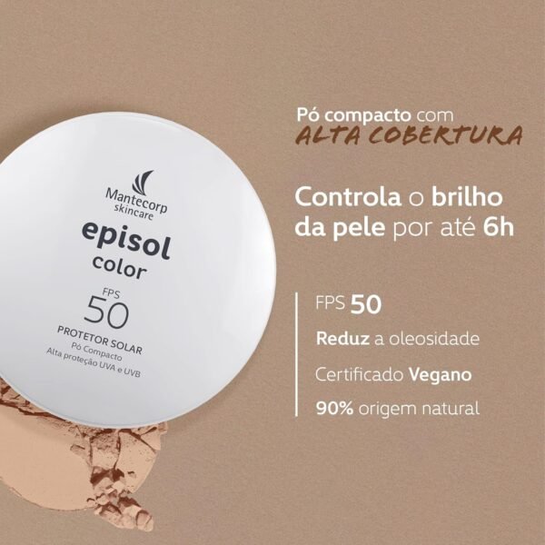 MANTECORP - Protetor Solar Facial em Pó Compacto Episol FPS 50 - Protege a Pele e Retoca a Maquiagem, Reduz Brilho por Até 6h - Tom 2 Claro - 10g - Imagem 2