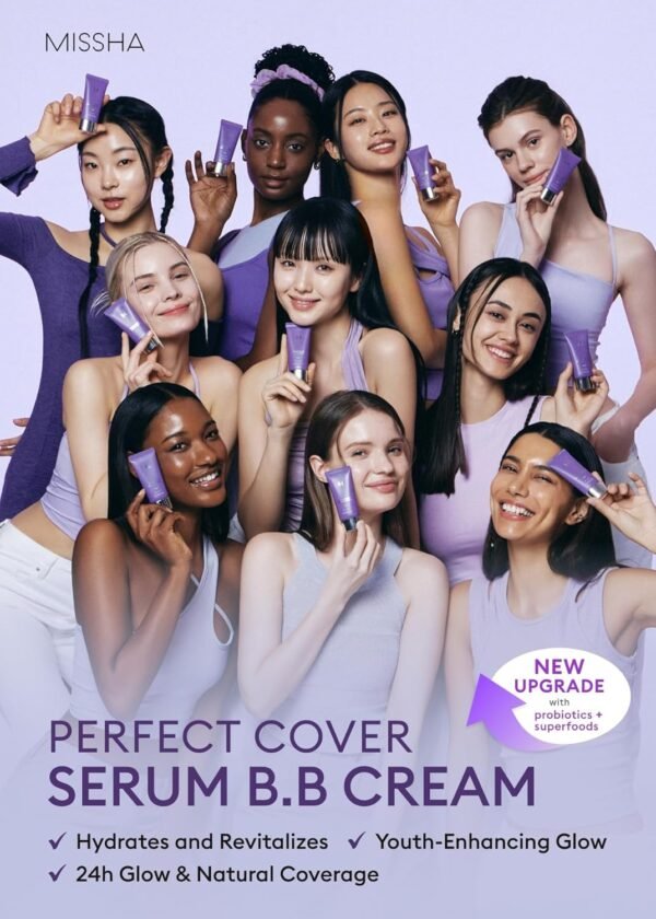 MISSHA M PERFECT COVER SERUM BB CREAM No.25 Warm Beige, Skin Care Foundation Makeup, Tinted Moisturizer, Superfood Complex, Buildable Coverage, Glass Skin, Paraben Free, 1.18 Fl oz - Imagem 2
