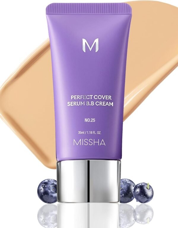 MISSHA M PERFECT COVER SERUM BB CREAM No.25 Warm Beige, Skin Care Foundation Makeup, Tinted Moisturizer, Superfood Complex, Buildable Coverage, Glass Skin, Paraben Free, 1.18 Fl oz