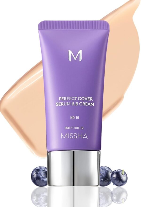MISSHA M Perfect Cover Serum Bb Cream Nº 19 Marfim - Claro/Claro Com Subtom Quente, Base Para Cuidados Com A Pele, Hidratante Com Cor, Complexo Superfood, Cobertura Construível, Pele De Vidro, 1,18