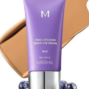 MISSHA M Perfect Cover Serum Bb Cream Nº 33 Tan - Bronzeado Com Subtom Quente, Base Para Cuidados Com A Pele, Hidratante Com Cor, Complexo De Superalimentos, Cobertura Edificável, Pele De Vidro, Se
