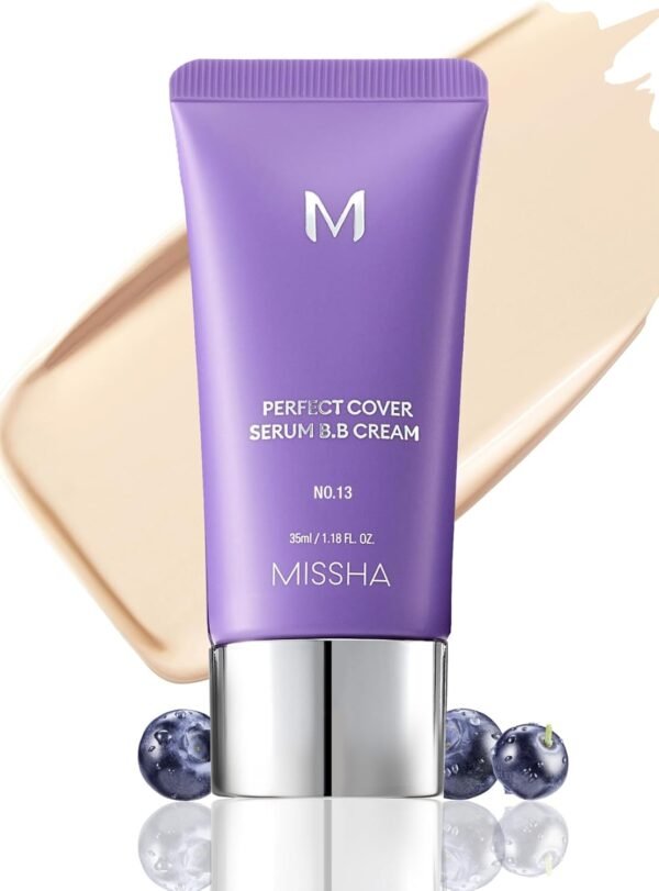 MISSHA Perfect Cover Serum Bb Cream Nº 13 Light Fair-Fair Com Subtom Frio, Base Para Cuidados Com A Pele, Hidratante Com Cor, Complexo De Superalimentos, Cobertura Edificável, Pele De Vidro, Sem Pa