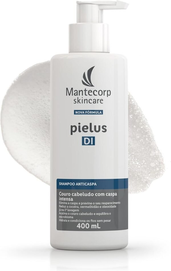 Mantecorp - Shampoo Anticaspa Pielus DI - Limpeza Profunda do Couro Cabeludo, Reduz Descamação Coceira e Vermelhidão, Alívio Após 1ª Lavagem - 400ml