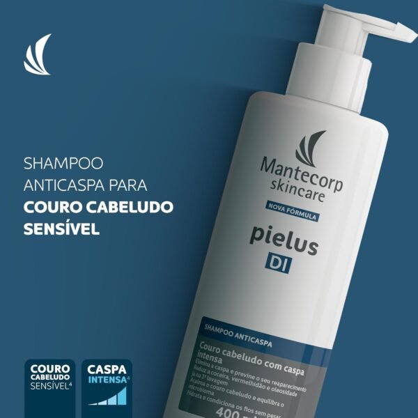 Mantecorp - Shampoo Anticaspa Pielus DI - Limpeza Profunda do Couro Cabeludo, Reduz Descamação Coceira e Vermelhidão, Alívio Após 1ª Lavagem - 400ml - Imagem 2