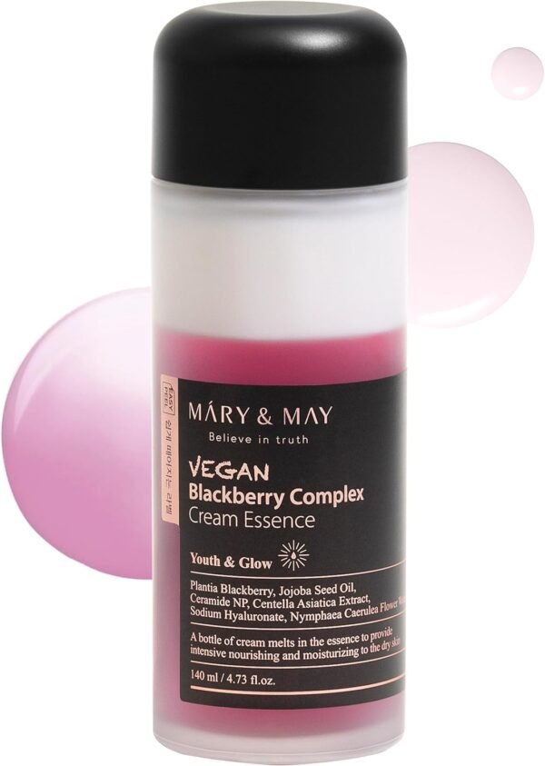 Mary&May Vegan Blackberry Complex Cream Essence 140ml, Deep Hydrating for dry skin, Essence Toner, Blackberry Extract, Cream Skin, Fragrance Free, Korean Skincare, marynmay