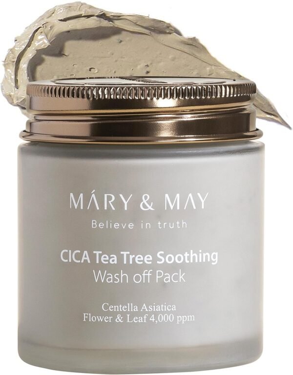 Mary&May Vegan Cica Tea Tree Soothing Wash Off Mask 125g, Blackhead Care, Clean Pores, Sebum Control, Sooth Sensitive Skin, Clay Mask, Korean Facial Mask, marynmay