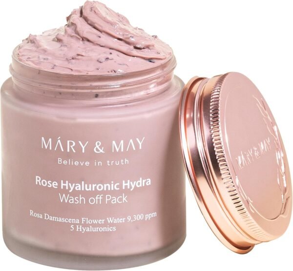 Mary&May Vegan Rose Hyaluronic Hydra Wash Off Mask 125g, Clean Pores, Sebum Control, Longer hydration, Hyaluronic, Rose Petals, Clay Mask, Korean Facial Mask, marynmay