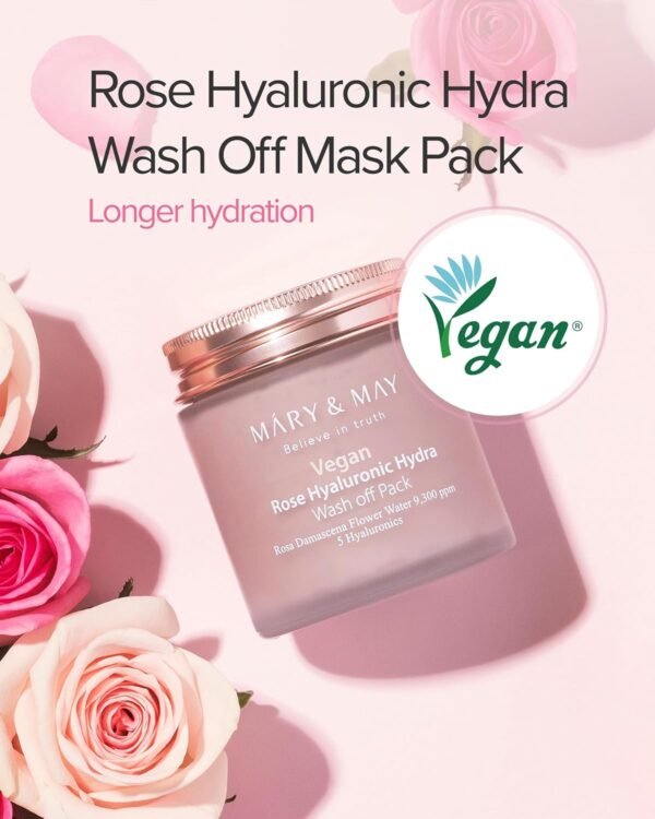 Mary&May Vegan Rose Hyaluronic Hydra Wash Off Mask 125g, Clean Pores, Sebum Control, Longer hydration, Hyaluronic, Rose Petals, Clay Mask, Korean Facial Mask, marynmay - Imagem 2
