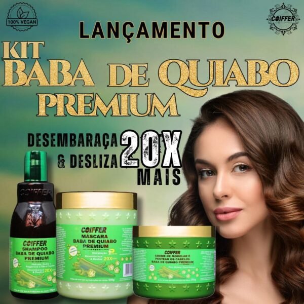 Máscara Baba de Quiabo Premium Desembaraça e Desliza 20x+ Coiffer 500g - Imagem 2