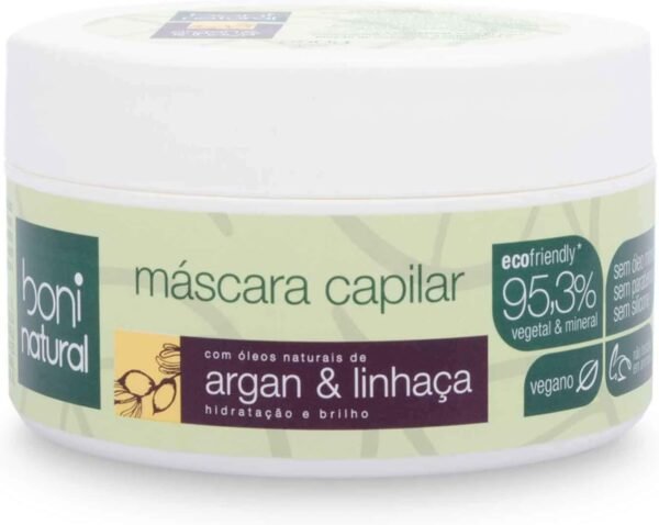 Mascara Capilar Vegana e Natural Argan e Linhaça, Cabelos Hidratados e Saudaveis, Boni Natural, Branco