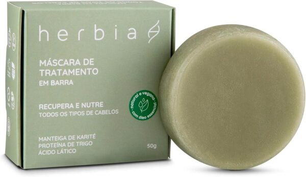 Máscara Capilar em Barra para Todos os Tipos de Cabelo Herbia 50g