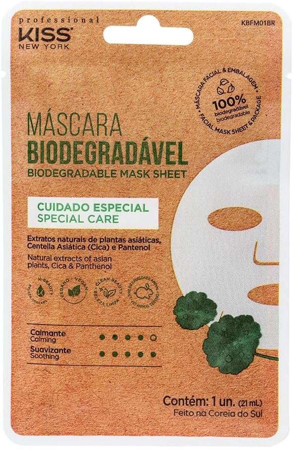 Máscara Facial Biodegradável Cuidado Especial - Kiss New York Professional 1 Máscara Facial Biodegradável Cuidado Especial - Kiss New York Professional