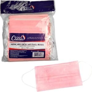 Máscara Facial Descartável Com Elástico Rosa 100 Unidades