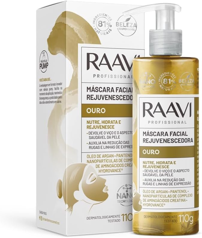 Máscara Facial Rejuvenescedora Ouro Raavi 110g 1 Máscara Facial Rejuvenescedora Ouro Raavi 110g