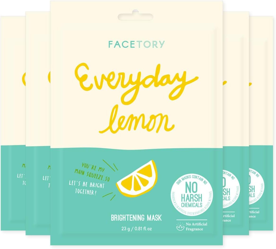 Máscara iluminadora diária de limão sem produtos químicos agressivos – iluminadora, clareadora e equilibradora (pacote com 5) 1 Máscara iluminadora diária de limão sem produtos químicos agressivos – iluminadora, clareadora e equilibradora (pacote com 5)