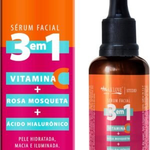 Max Love Serum Facial 3 em 1 Vitamina + C Rosa Mosqueta + Ácido Hialurônico - Pele Hidratada, Macia e Iluminada 30ml