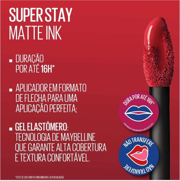 Maybelline NY Batom Líquido Matte Ink SuperStay Longa Duração 175 Ringleader, 5ml - Imagem 2