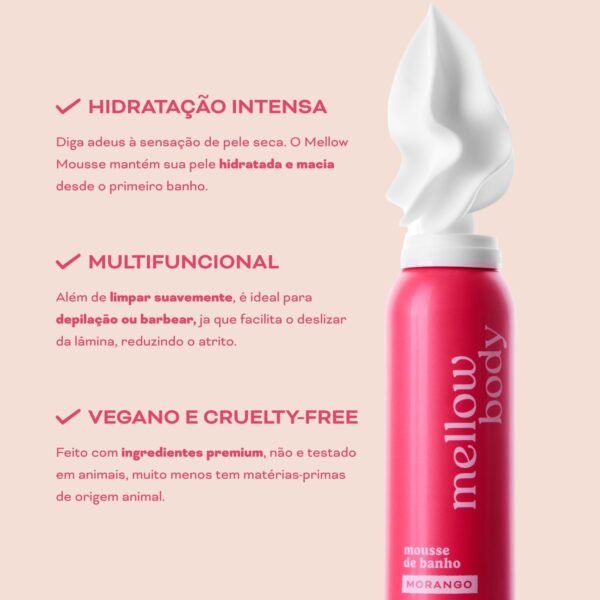 Mellow Mousse de Morango, Espuma de Banho, Hidrata e Limpa a Pele, Vegano e Cruelty-Free, 150ml - Imagem 2