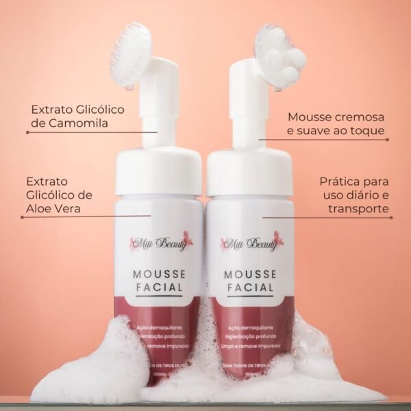 Mousse Espuma De Limpeza Facial de 150ml Com Camomila E Aloe Vera - Demaquilante, Limpa Impurezas, Suaviza E Hidrata A Pele- Miti Beauty - Imagem 2