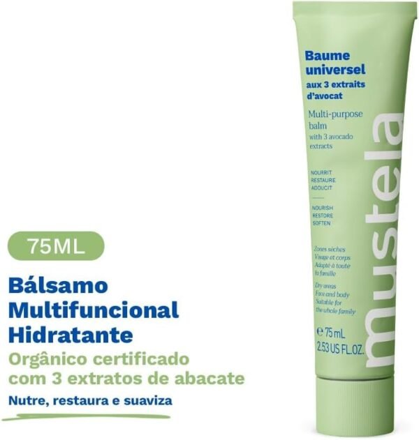 Mustela Bálsamo Multifuncional 75ml - Hidratante para áreas ressecadas do corpo com 3 extratos de Abacate, com 99,7% de ingredientes de origem natural - Para Bebês, Crianças e toda a Família - Imagem 2