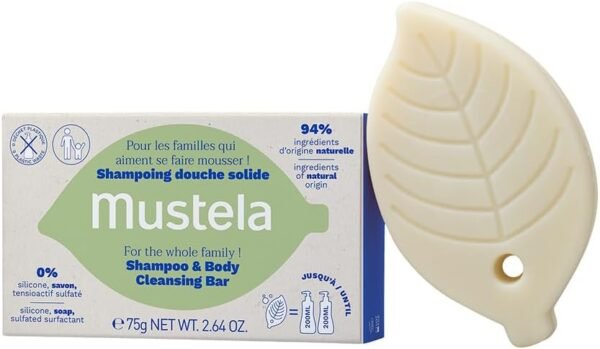 Mustela Shampoo Sólido Corpo E Cabelo 75G - Sabonete E Shampoo 2 Em 1 - Vegano Sem Fragrância E Com 94% De Ingredientes De Origem Natural - Para Bebês Crianças E Adultos