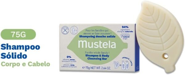 Mustela Shampoo Sólido Corpo E Cabelo 75G - Sabonete E Shampoo 2 Em 1 - Vegano Sem Fragrância E Com 94% De Ingredientes De Origem Natural - Para Bebês Crianças E Adultos - Imagem 2