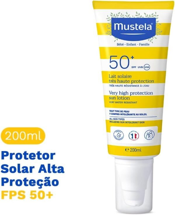 Mustela Solares Protetor Solar Fps 50+ 200 Ml - Filtro Solar Rosto E Corpo Para Bebês Crianças E Adultos - Alta Proteção Contra Raios Uva E Uvb Fórmula Hipoalergênica Para Todos Os Tipos - Imagem 2