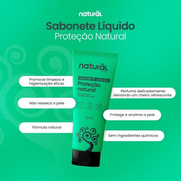 NATURAL Sabonete Líquido com Óleo de Coco e Extrato de Romã - Hidratação Profunda e Intensa - Todos os Tipos de Pele - Vegano - 237ml - Imagem 2
