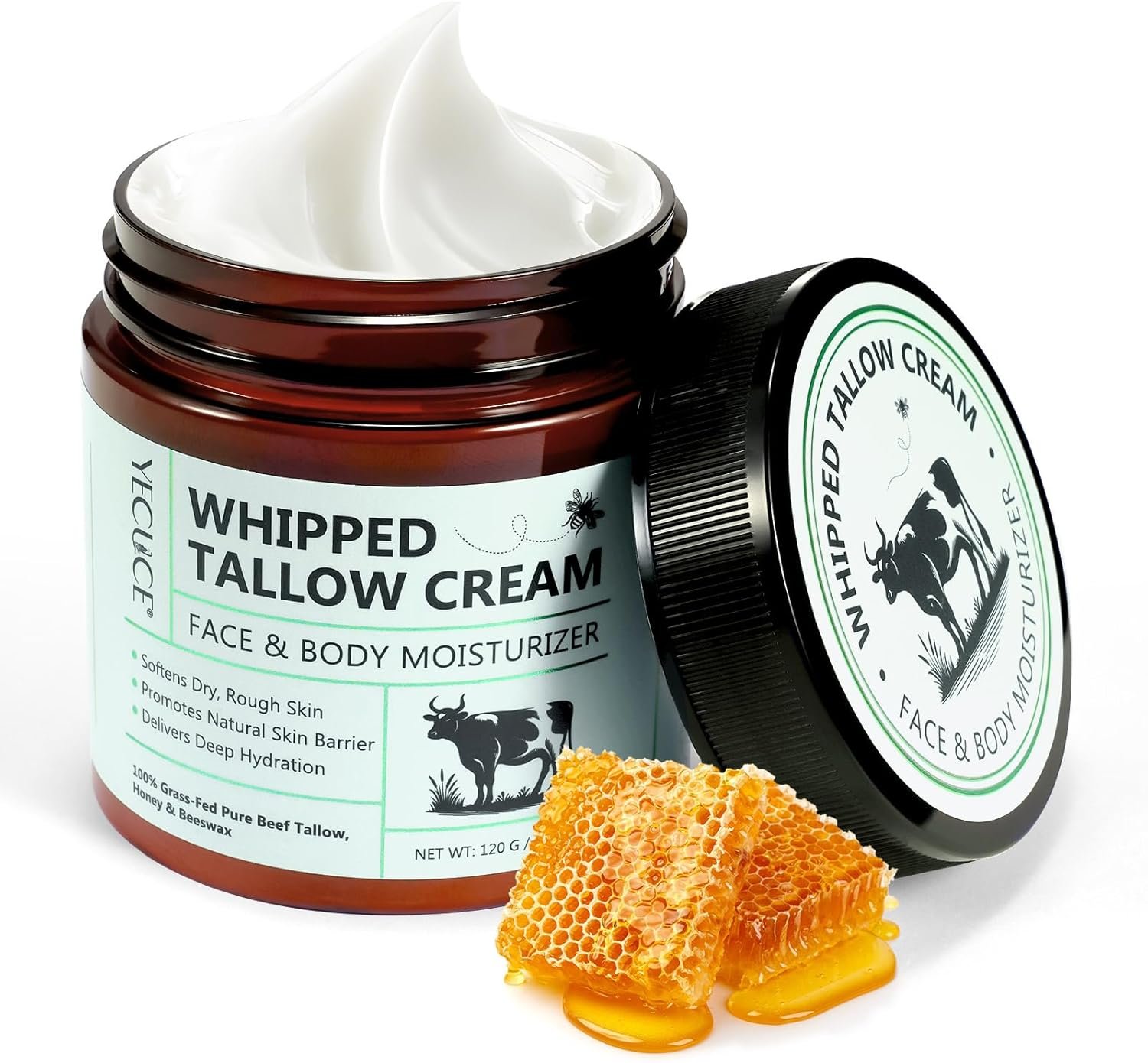 NIFEISHI Sebo Bovino Para A Pele, Sebo Batido E Bálsamo De Mel Para O Rosto, Hidratante Facial De Sebo Orgânico E Alimentado Com Capim, Bálsamo Labial, Hidratação Profunda Para Rosto E Corpo, 120G/4 1 NIFEISHI Sebo Bovino Para A Pele, Sebo Batido E Bálsamo De Mel Para O Rosto, Hidratante Facial De Sebo Orgânico E Alimentado Com Capim, Bálsamo Labial, Hidratação Profunda Para Rosto E Corpo, 120G/4