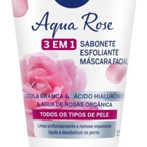 NIVEA Aqua Rose 3 em 1 150ml - Sabonete, Esfoliante e Máscara Facial - Com argila branca, ácido hialurônico e água de rosas orgânica