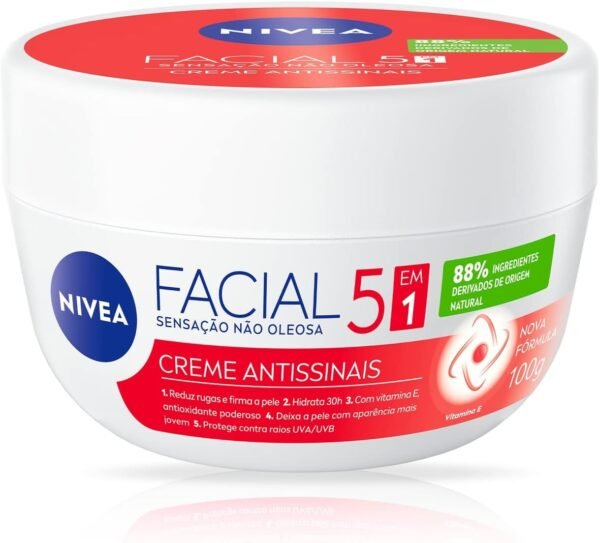 NIVEA Creme Facial Antissinais 100g - Sua fórmula com hidronutrientes e vitamina E é de rápida absorção, firma e reduz linhas de expressão e protege a pele contra os raios UVA/UVB