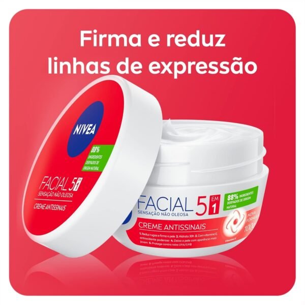 NIVEA Creme Facial Antissinais 100g - Sua fórmula com hidronutrientes e vitamina E é de rápida absorção, firma e reduz linhas de expressão e protege a pele contra os raios UVA/UVB - Imagem 2