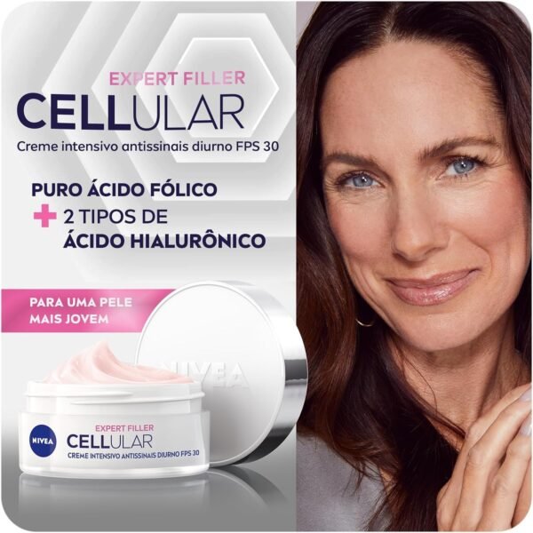 NIVEA Creme Facial Antissinais Cellular Filler Dia FPS 30 49g - Combate sinais de cansaço, reduz rugas e linhas de expressão promovendo firmeza e elasticidade na pele - Imagem 2