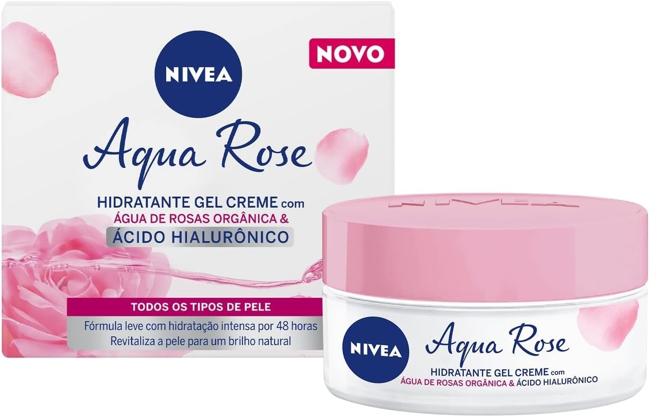 NIVEA Creme Facial Hidratante em Gel Aqua Rose 50ml - Com Ácido Hialurônico e Água de Rosas orgânica, este hidratante em gel de rápida absorção hidrata a pele por 48 horas 1 NIVEA Creme Facial Hidratante em Gel Aqua Rose 50ml - Com Ácido Hialurônico e Água de Rosas orgânica, este hidratante em gel de rápida absorção hidrata a pele por 48 horas