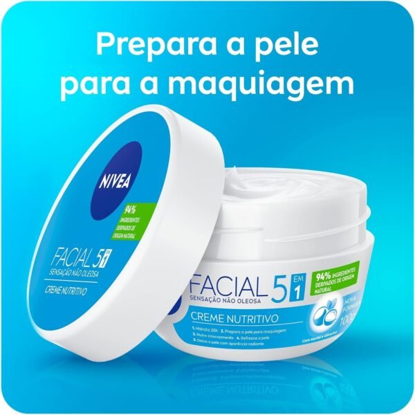 NIVEA Creme Facial Nutritivo 100g - Sua fórmula à base de água, Karité e Vitaminas hidrata por 30h sem deixar a pele oleosa, além de ser um ótimo primer - Imagem 2