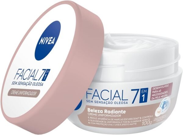 NIVEA Hidratante Facial Beleza Radiante 7 em 1 100g - 7 benefícios em 1 potinho: reduz marcas escurecidas, controla oleosidade, uniformiza, ilumina, hidrata, proteção UVA/UVB e efeito matte