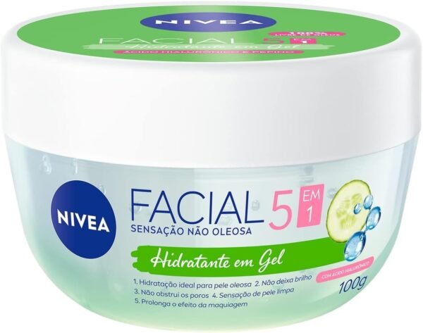 NIVEA Hidratante Facial em Gel 100g - Sua fórmula especial deixa a pele sequinha e bem cuidada por 24h, não obstrui os poros e controla a oleosidade, com ácido hialurônico e pepino