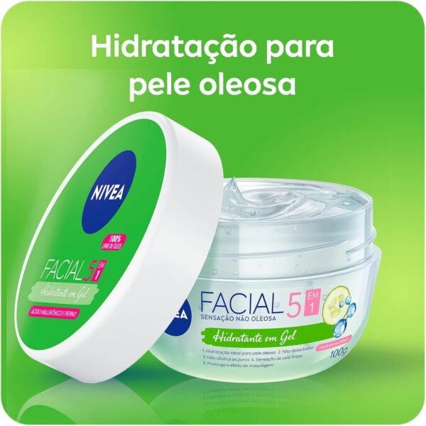 NIVEA Hidratante Facial em Gel 100g - Sua fórmula especial deixa a pele sequinha e bem cuidada por 24h, não obstrui os poros e controla a oleosidade, com ácido hialurônico e pepino - Imagem 2