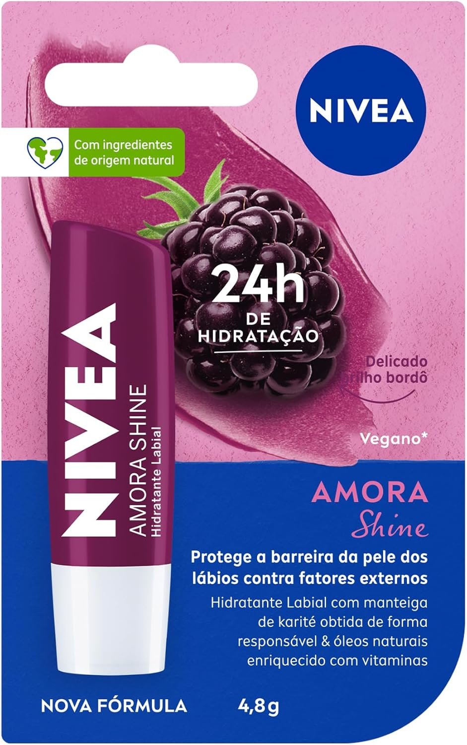 NIVEA Hidratante Labial Amora Shine 4,8 g - Cuidado intensivo para seus lábios, hidratação prolongada, delicioso aroma de amora, pigmentos brilhantes e cor delicada 1 NIVEA Hidratante Labial Amora Shine 4,8 g - Cuidado intensivo para seus lábios, hidratação prolongada, delicioso aroma de amora, pigmentos brilhantes e cor delicada