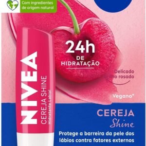 NIVEA Hidratante Labial Cereja Shine 4,8g - Cuidado e proteção para seus lábios por 24h, além de delicioso aroma de cereja e delicado brilho rosa