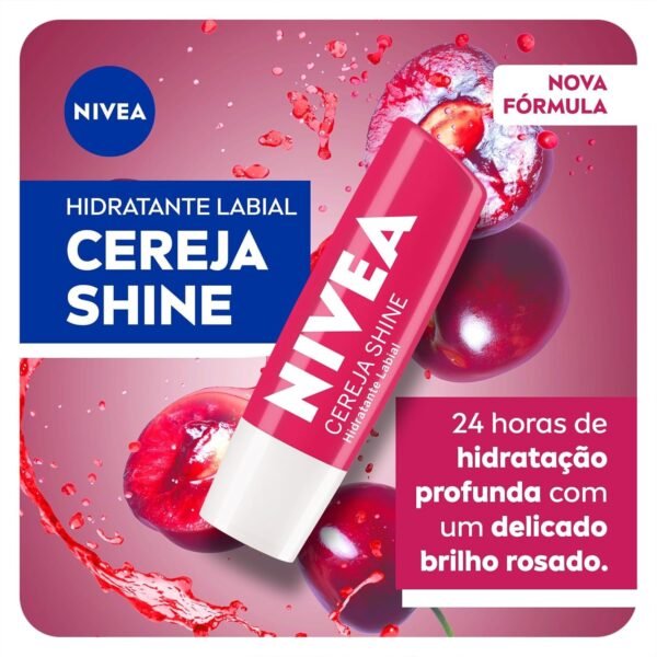 NIVEA Hidratante Labial Cereja Shine 4,8g - Cuidado e proteção para seus lábios por 24h, além de delicioso aroma de cereja e delicado brilho rosa - Imagem 2