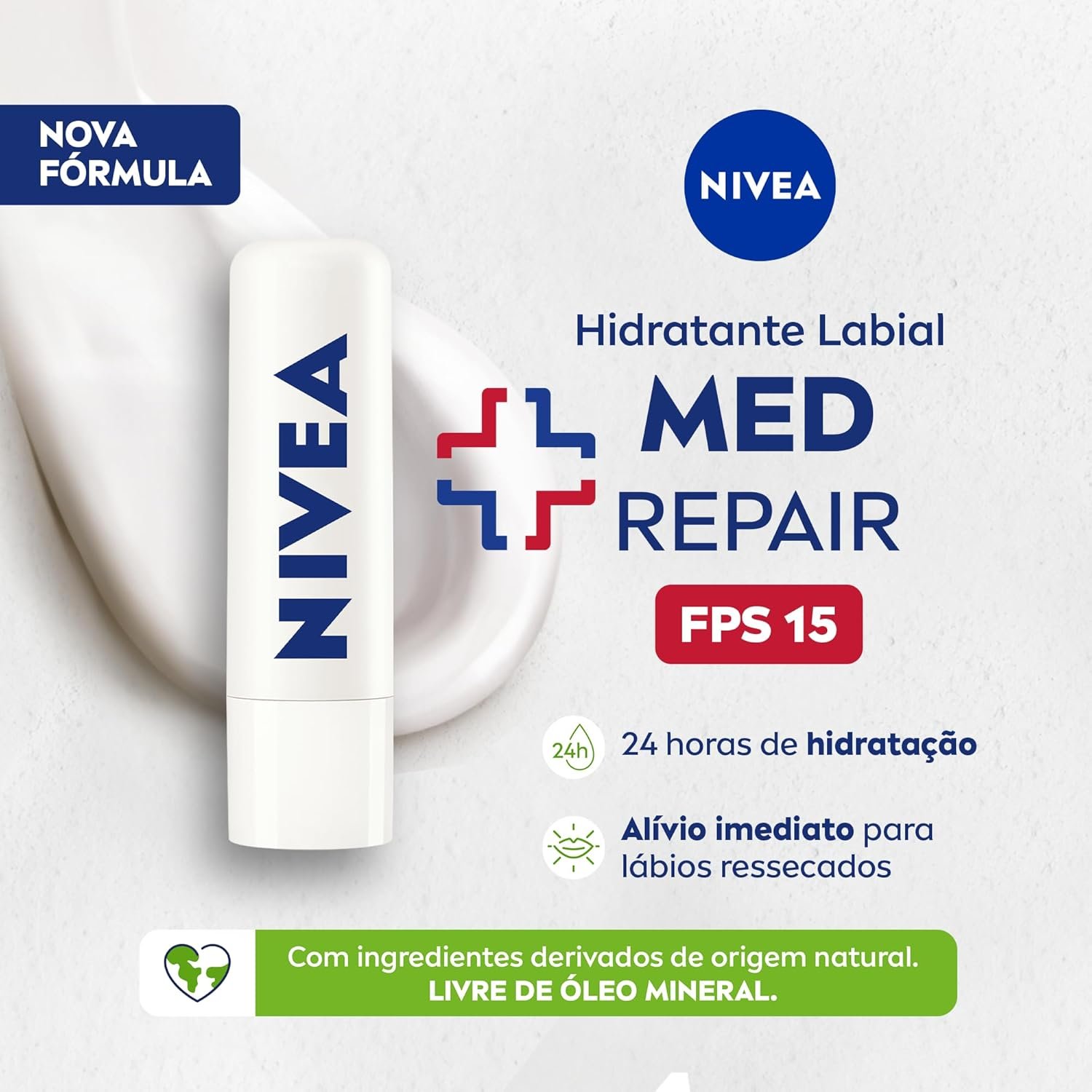 NIVEA Protetor Labial Med Repair FPS15 4,8g - Hidrata e regenera os lábios ressecados e machucados, com Vitamina E e óleos naturais, proporciona reparação intensiva e alívio imediato 2 NIVEA Protetor Labial Med Repair FPS15 4,8g - Hidrata e regenera os lábios ressecados e machucados, com Vitamina E e óleos naturais, proporciona reparação intensiva e alívio imediato - Imagem 2