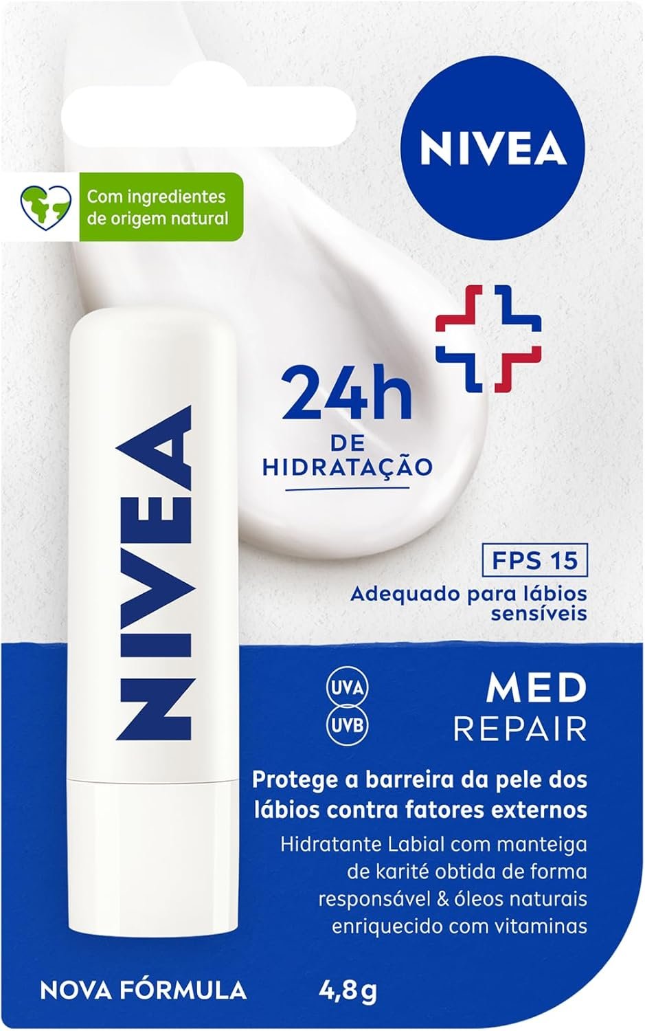 NIVEA Protetor Labial Med Repair FPS15 4,8g - Hidrata e regenera os lábios ressecados e machucados, com Vitamina E e óleos naturais, proporciona reparação intensiva e alívio imediato 1 NIVEA Protetor Labial Med Repair FPS15 4,8g - Hidrata e regenera os lábios ressecados e machucados, com Vitamina E e óleos naturais, proporciona reparação intensiva e alívio imediato