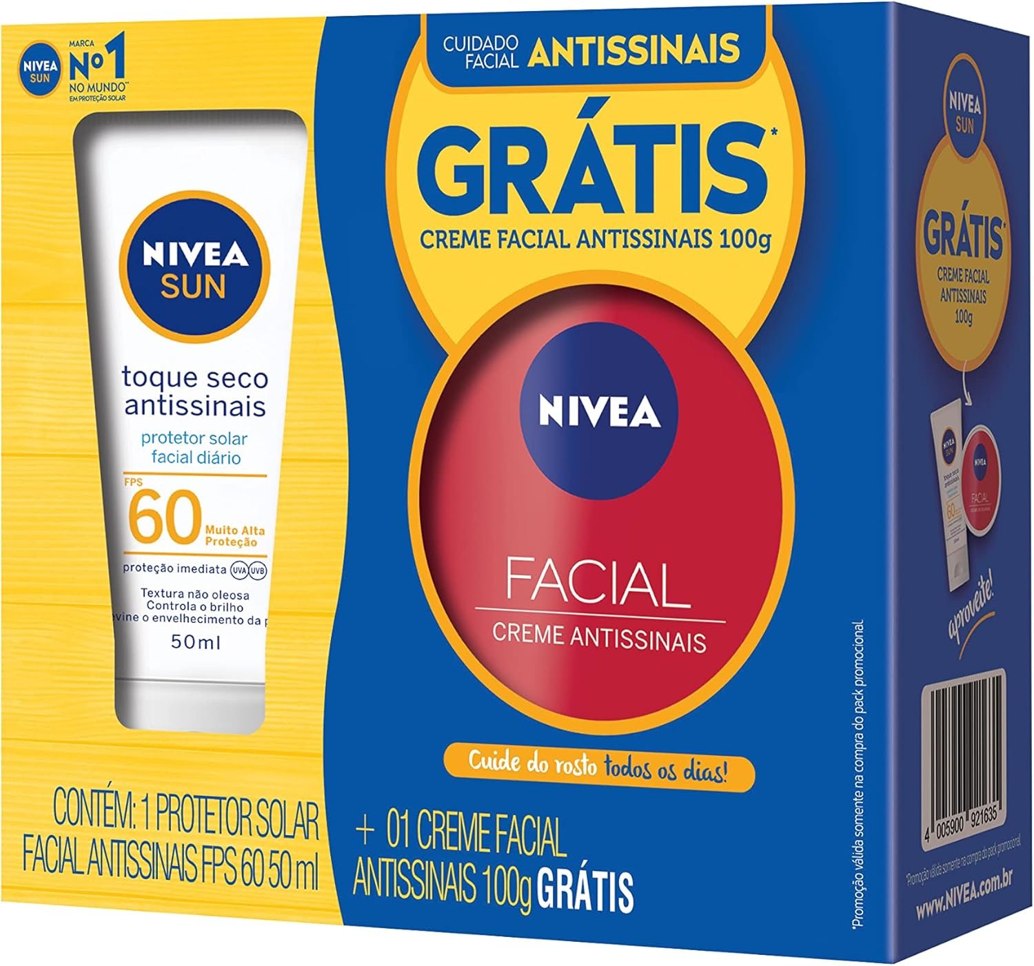 NIVEA Protetor Solar Facial Sun Toque Seco Antissinais Fps60 50Ml + Creme Facial Antissinais 100G 1 NIVEA Protetor Solar Facial Sun Toque Seco Antissinais Fps60 50Ml + Creme Facial Antissinais 100G