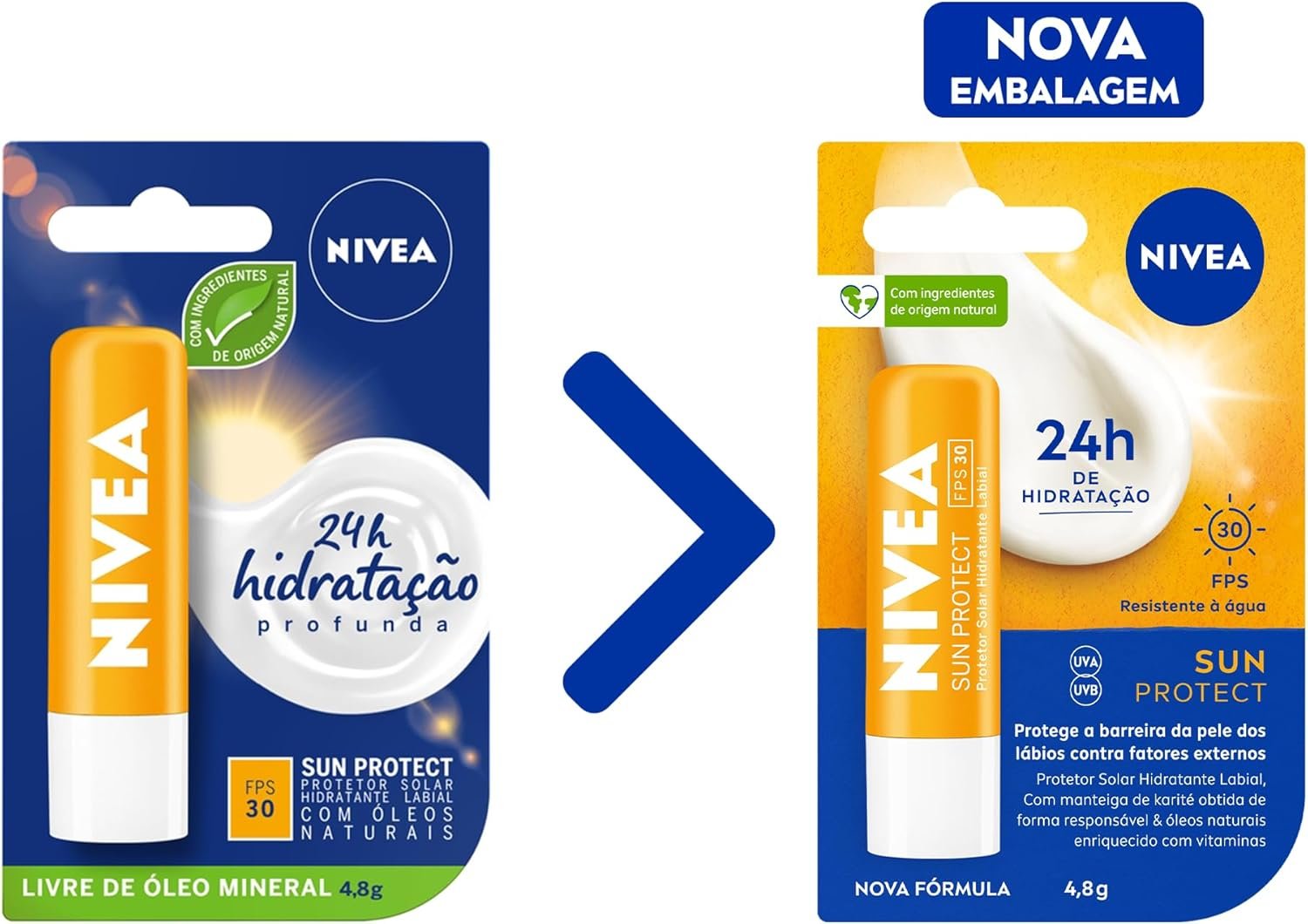 NIVEA Protetor Solar Hidratante Labial Sun Protect FPS 30 4,8 g - Lábios protegidos do sol e do ressecamento, alta proteção contra os raios UVA/UVB, com extrato de girassol e Vitamina E 2 NIVEA Protetor Solar Hidratante Labial Sun Protect FPS 30 4,8 g - Lábios protegidos do sol e do ressecamento, alta proteção contra os raios UVA/UVB, com extrato de girassol e Vitamina E - Imagem 2